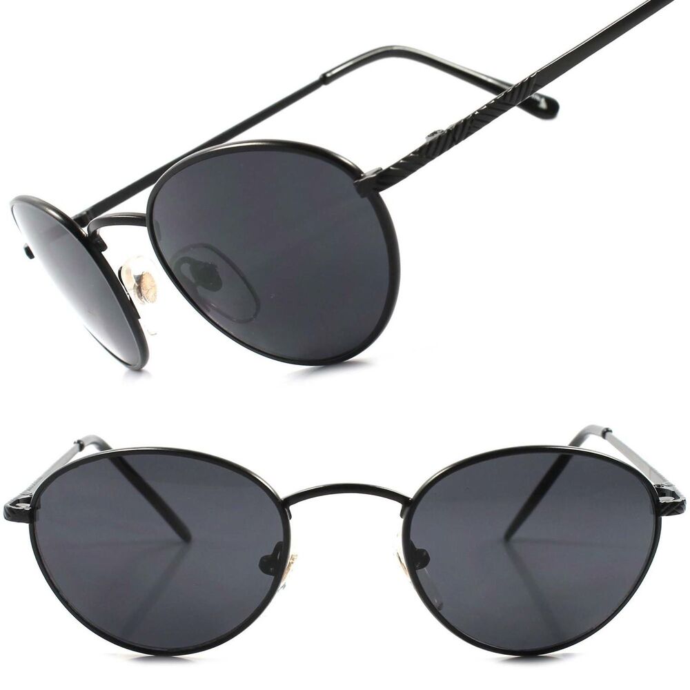 Deadstock Classic True Vintage Indie Mens Womens Black Oval Round Sunglasses